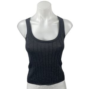 MNG Mango Womens Black Metallic Glitter Sleeveless Rib Knit Crop Tank Top Size M